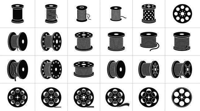   
Spool and Reel Silhouette Icons Set