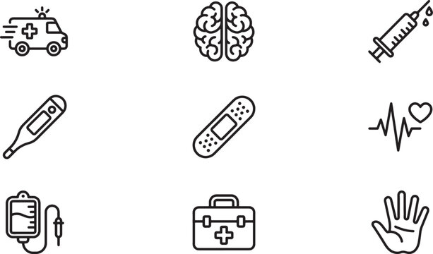 Medical healthcare and clinical practice line icon set with healthcare, clinical