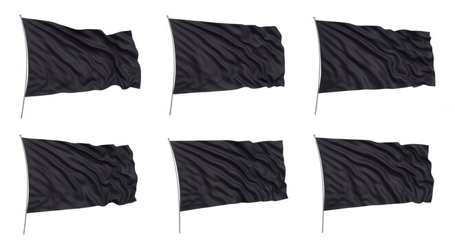 six black flags waving against a white background concepts like protest or mourning