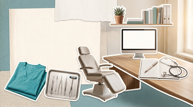 Doctors&rsquo; Day Medical Office with Examination Chair, Stethoscope and Clean Copy SpaceOpened ingredient
