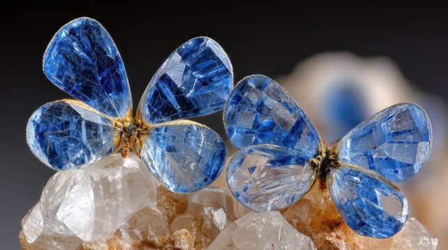 Intricate Sapphire Butterfly Wings Adorning a Crystal Geode Display