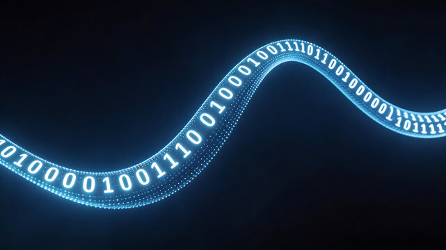 Binary code wave on dark background
