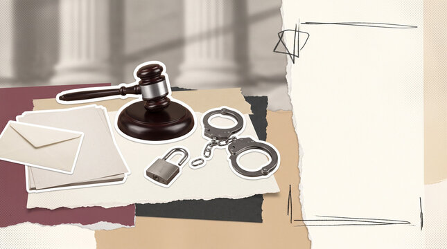 Gavel and Handcuffs for World Day Against the Death Penalty in a Justice Reform Collage with Copy Space