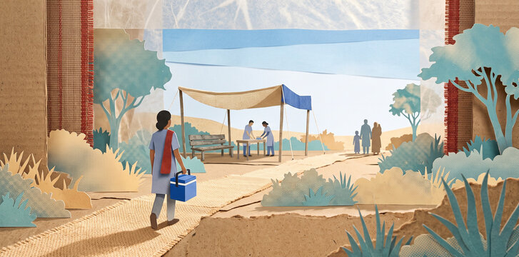 Community Health Worker Delivering Vaccines to a Rural Immunization Point for World Polio Day