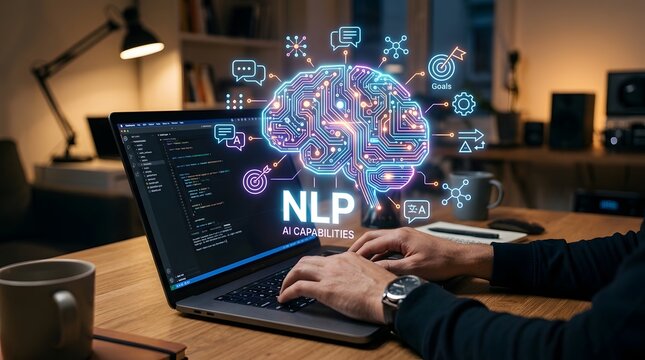 Natural Language Processing Concept with Programmer Using Artificial Intelligence Laptop