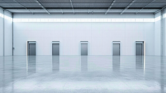 Industrial building or modern factory for manufacturing production plant or large warehouse