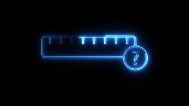 Neon ruler with question mark symbol glowing animation isolated on black background motion.