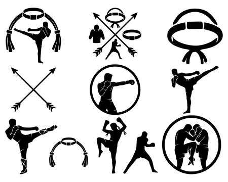 Muay Thai and Martial Arts Silhouette Icon Set