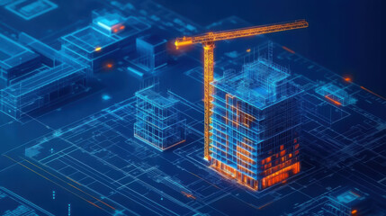 Fototapeta premium digital construction building information modeling concept 3d model