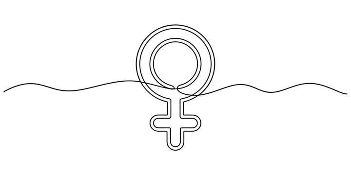 Continuous single line drawing of the female gender symbol with a wavy horizontal line
