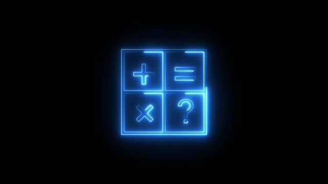 Calculator math icon animation with blue neon glow effects and futuristic energy lines moving.