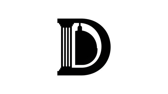 Black letter d logo with ancient columns and tower design