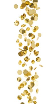 A creatively reimagined version of high-resolution golden confetti shower, isolated festive element, emphasizing style, visual interest, and refined wording.