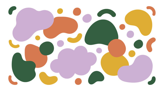 Abstract background with colorful organic shapes on transparent grid.