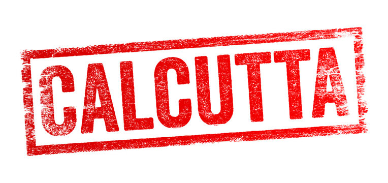 CALCUTTA text rubber stamp graphic marking. A stylized geographical destination sign indicating the historic Indian city, perfect for travel concept, tourism document, passport aesthetics, mails.