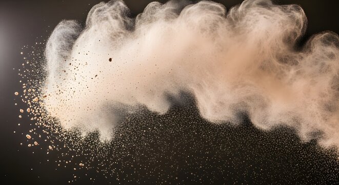 A vivid, atmospheric reinterpretation of close-up of face powder dust cloud in air, dramatic slow-motion look, written with richer detail and modern clarity.