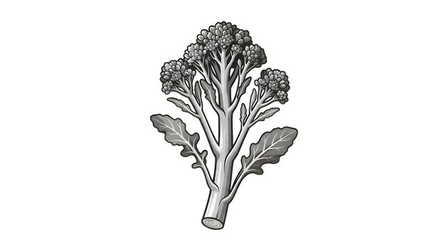 A detailed hand drawn sketch of a fresh broccoli floret vegetable