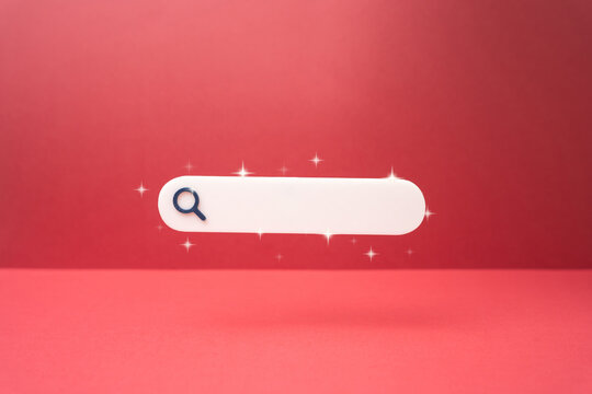 Search bar with a red background. Search engines. Ask AI, ask a question. Technologies and information systems.