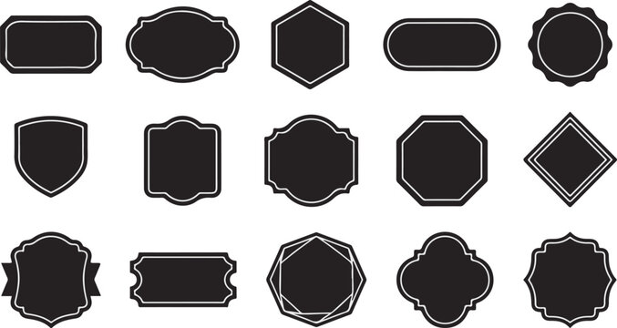 Set of various black decorative vintage frames and badges for labels or logos on a white background