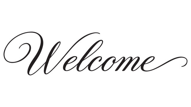 Elegant hand written cursive welcome word isolated on a white background suitable for greeting cards invitations and various creative design projects