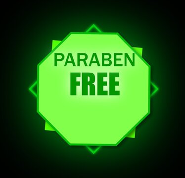 Paraben Free Label With Green Neon Glow On Black Background sticker badge
