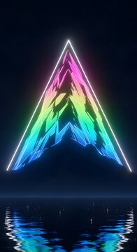 A refreshed and expressive rephrasing of abstract triangle-shaped mountain with neon color fill, wallpaper, giving it a more contemporary descriptive tone.