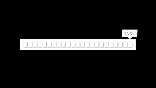 White horizontal progress bar with 100% percent label on black background loading