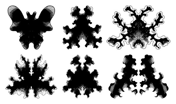 Rorschach inkblot test patterns for psychological assessment in vintage engraving style