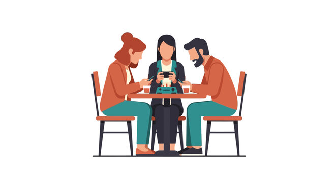 Group of Friends Ignoring Each Other and Using Smartphones, Social Media Addiction and Digital Distraction Concept Vector Illustration Isolated on White Background