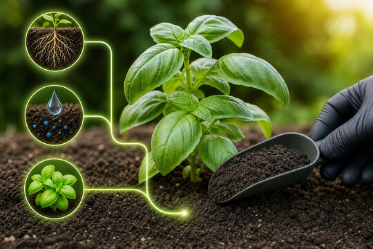 Frass soil amendment for basil roots