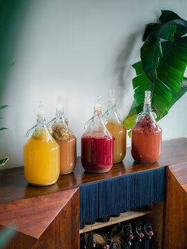 Different alcoholic drinks are fermenting at home 