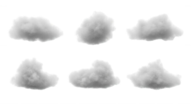 cloud renderings on a white backdrop different cloud shapes for design usage in digital media