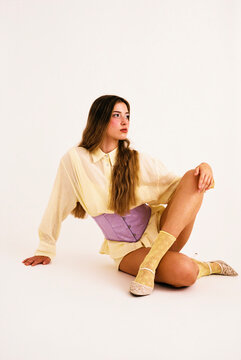 Woman modeling contemporary fashion 