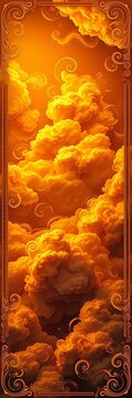 Golden swirling clouds with intricate borders, mandala, geometric