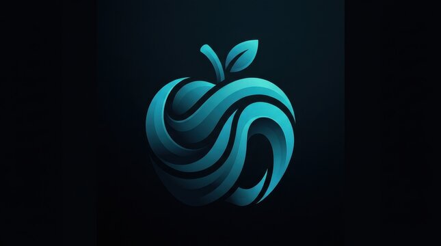 Modern Vibrant Cyan Aqua Teal and Dark Navy Blue Gradient Abstract Swirling Ribbon Apple Logo Vector Illustration