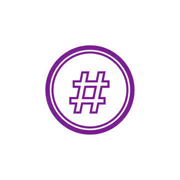Purple circular hashtag icon isolated on transparent background