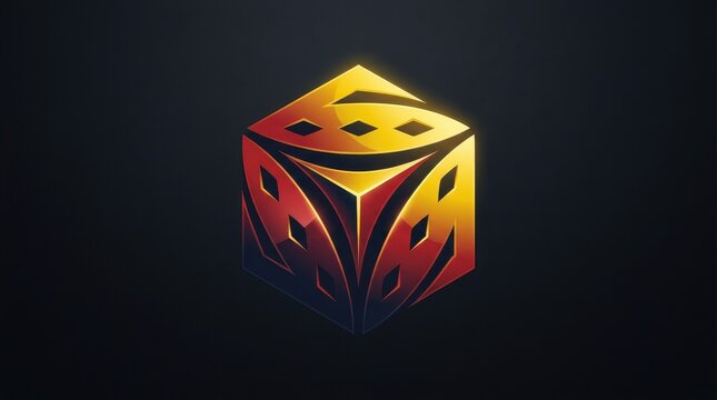 Modern Vibrant Metallic Gold and Crimson Red Gradient Geometric Dice Logo Vector Illustration