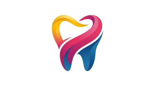 Modern Vibrant Rainbow Gradient Blue Pink and Orange Tooth Logo Vector Illustration
