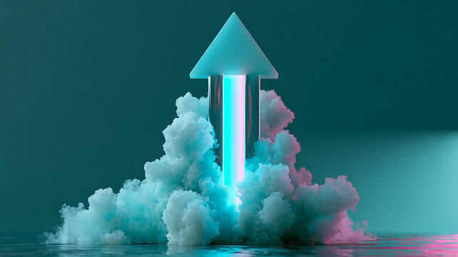 3d render of a glowing arrow rising from a cloud of smoke