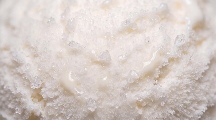 Fototapeta premium Macro View of Vanilla Ice Cream Texture: A close-up, detailed view showcasing the creamy texture of vanilla ice cream, with tiny sugar crystals glistening on its surface.