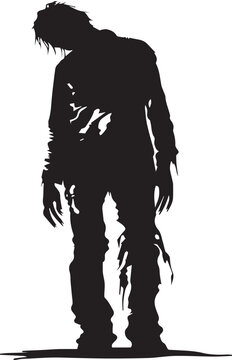 Halloween Zombie silhouette, infected walking dead vector illustration. Scary horror figure, undead monster outline, halloween costume character design. Vector