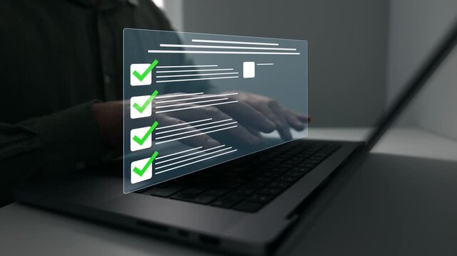 Online survey questionnaire with digital feedback form, customer evaluation and business assessment concept. Filling form, research analytics, technology interface and data review.