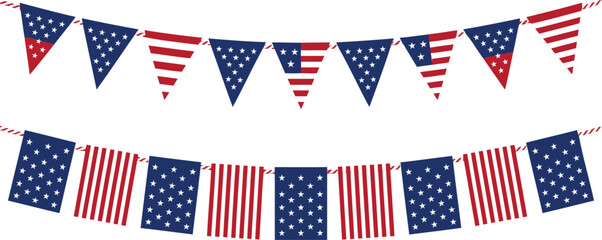 Obraz premium Patriotic buntings with american flag pattern for independence day.