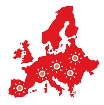 Heatwave Europe climate data red map icons showing extreme summer temperatures and global warming concept flat infographic style