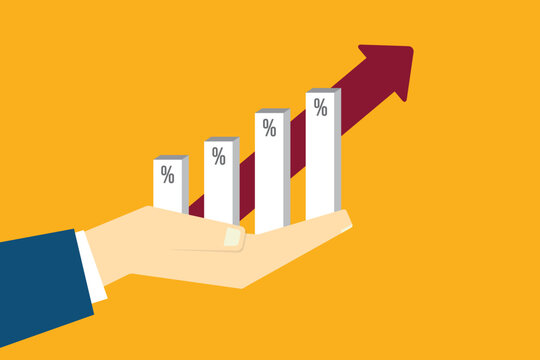 Business Growth Concept with Rising Percentage Chart and Upward Arrow