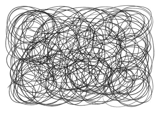 Abstract black hand drawn scribble isolated on transparent background. Random circular doodle lines texture.