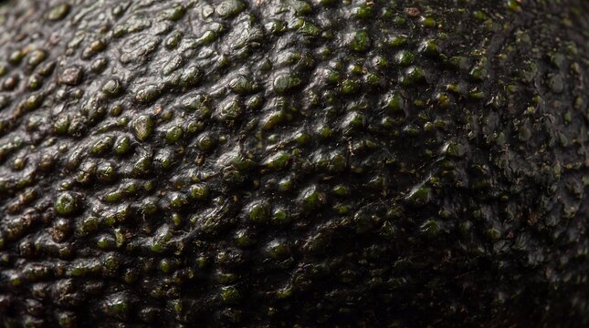 Close-up Texture of an Avocado: An extreme close-up showcases the rough, bumpy, and vibrant green skin of an avocado, highlighting its natural, organic texture and detail.