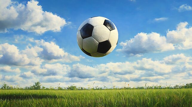 Soccer ball midair after kick with turf spray high resolution picture