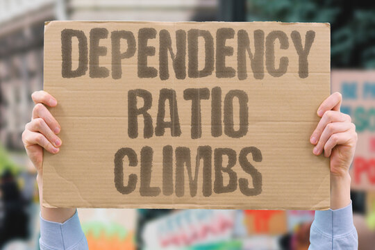 "Dependency Ratio Climbs" The proportion of non-workers rises steadily. RISE. NONWORKER. RATIO. DEMOGRAPHICS. AGING.