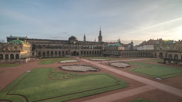 Dresden Germany time lapse city skyline at Dresden Zwinger garden